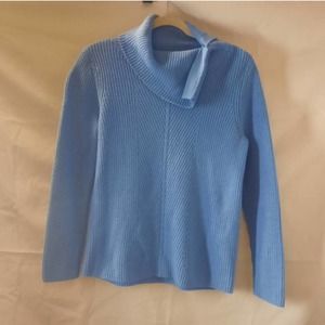 Talbots light blue flap down split neck  collar long sleeve sweater MD
